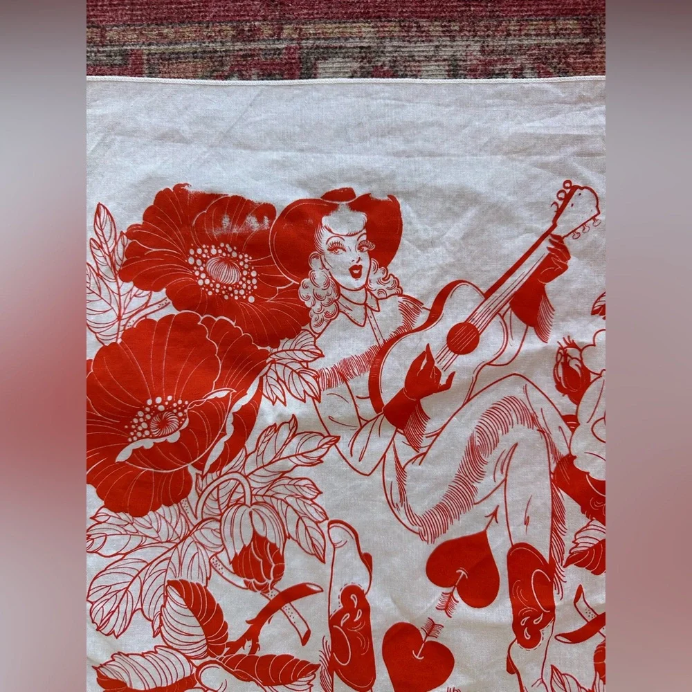 Hand Printed Cowgirl and Floral Bandana - Picture 4 of 5